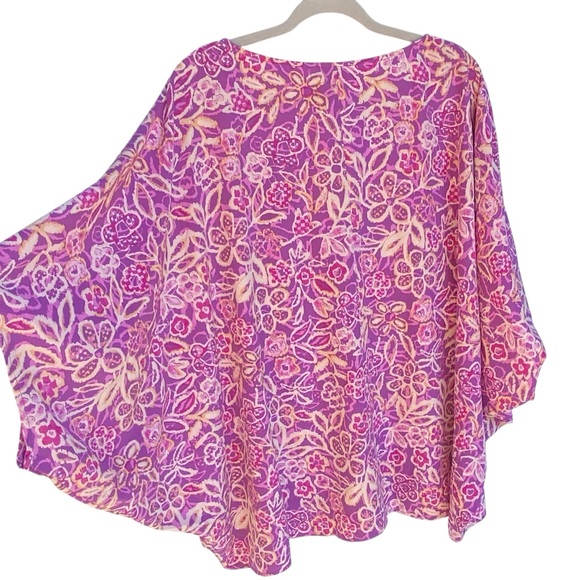 Emily Wonder Purple Floral Poncho Top Womens Plus Size 1X/2X NWT New Oversized - Picture 4 of 6
